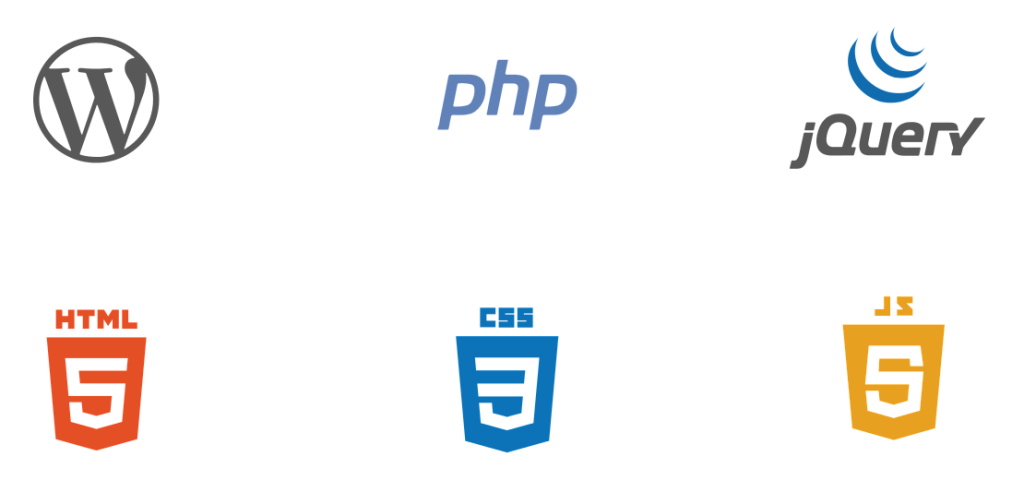 wordpress, php, jquery, html5, css, and javascript icons